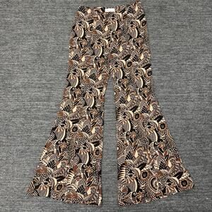 Anthropologie Pants Women 4 Brown Drapey High Waist Flare Bell Bottom Geometric